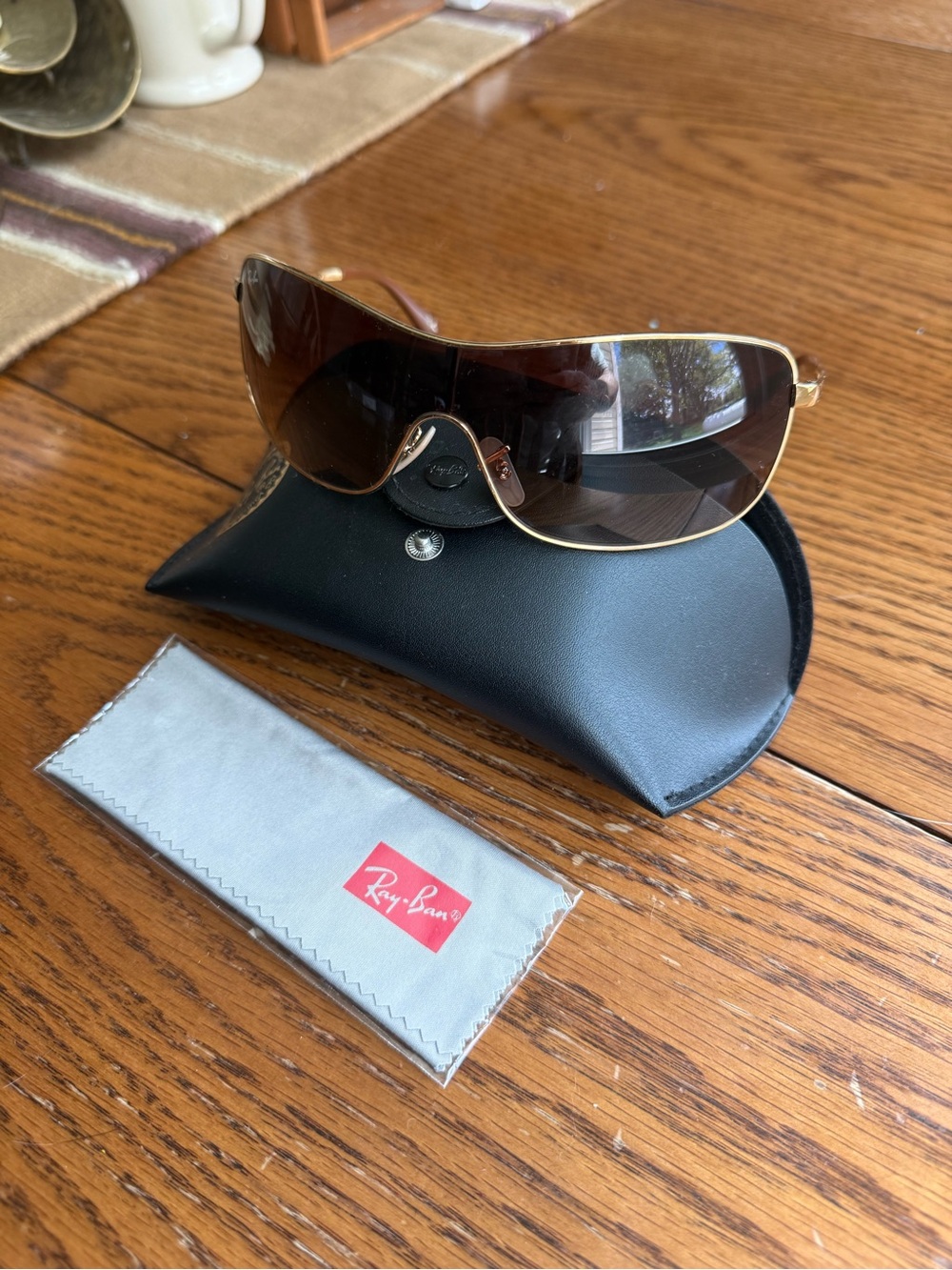 Ray-Ban Gold Frame Brown Gradient Shield Sunglasses - Picture 9 of 9